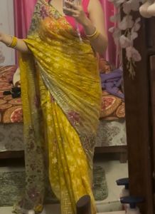 Elegant Embroidered Yellow Saree