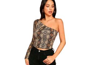 Stylish Snake Print One-Shoulder Top