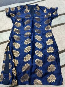 Dark Blue Foil Print Kurta
