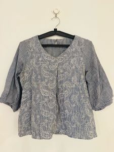 Blue & White Floral Embroidered Top