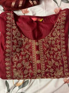 Maroon Embroidered Kurta Set