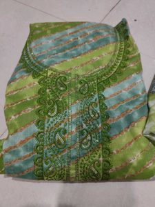 Green Dress Material Slub Cotton