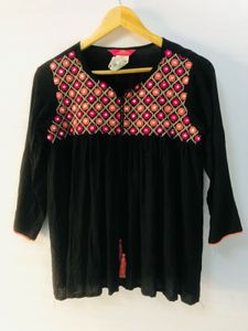 Embroidered Black Top