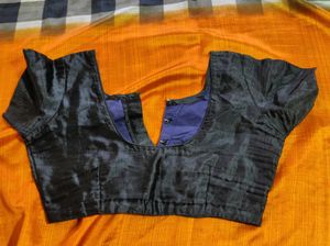 Checkered Saree With Orange Accent