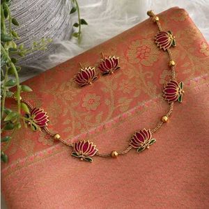 Manju Warrier Inspired Lotus Necklace &amp; Earring