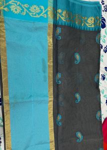 Charcoal & Blue Saree With Blouse