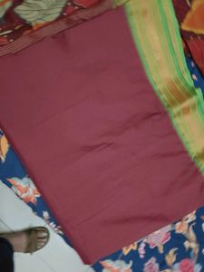 Striking Maroon Saree with Bold StripedGreen Pallu