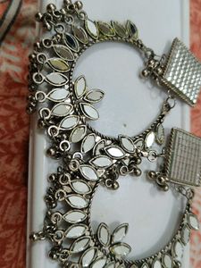 Mirror Embellished Silver Earrings