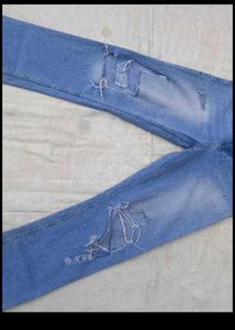 Flared Blue Distress Jeans