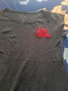 Black Tee with Red Oh Design- Size M