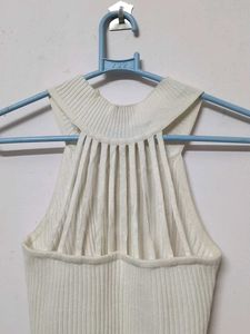 White Ribbed Halter Tank