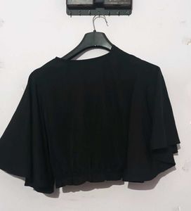 Black Flared Sleeves Crop Top