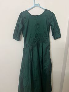 Bottle Green Satin Silk Gown
