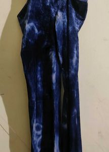 Shain Blue Tie-Dye Ribbed Flared Pants