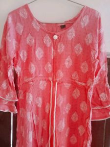 Peach Leaf Print Dress