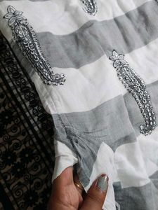 White And Grey 3 Piece Kurti Set