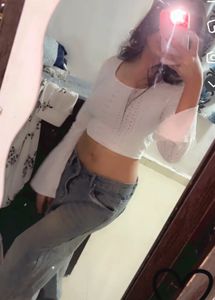 White Crochet Long Sleeve Top