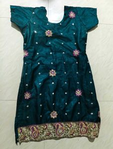 Elegant Teal Embroidered Kurta / Churidar Top