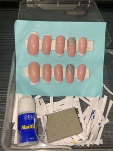 French Nude Fake Nails With Glue &amp; Buffer