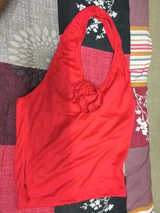 shein Red Halter Top with Flower Detail