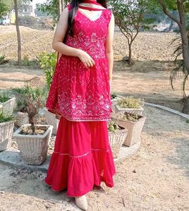 Pink Embroidered Sharara Suit