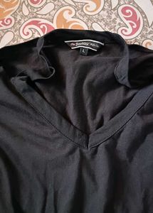 Black V-Neck Tie Detail Top