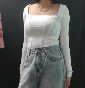 Chic White Long Sleeve Bodysuit