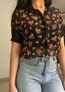 Bershka Floral Mesh Top