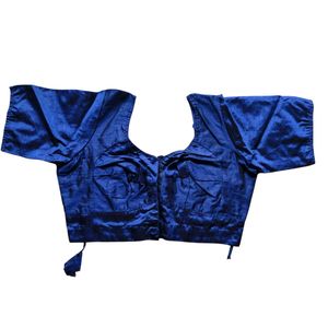 Women Readymade Raw Silk Half Sleeve Blue Blouse