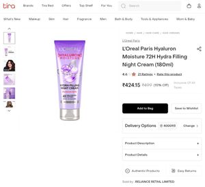 L'Oreal Hyaluron Night Cream (180ml)