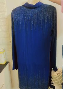 Beautiful Blue Embellished Shirt Dress