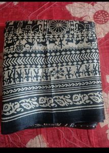 Printed Kalamkari Art Silk Saree (black)