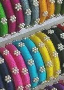 Silk Bangles With Beads Detailing