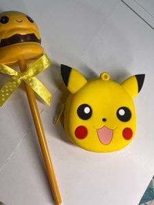 burger ball pen And Pikachu Themed Pouch