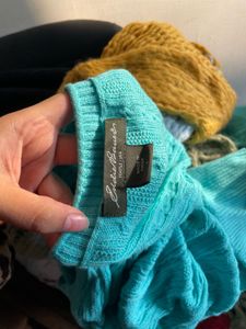 Aqua Cable Knit V-Neck Sweater