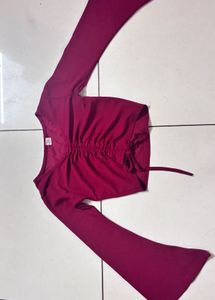 Maroon Long Sleeve Crop Top