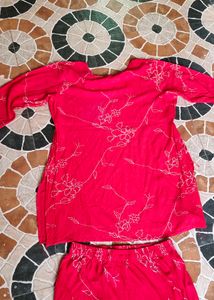 Red Floral Matching Set And Kurti