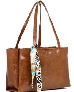 Stylish Brown Croc-Embossed Tote