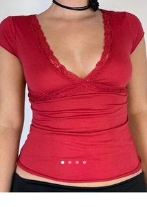 Red Lace Trim Y2K Top