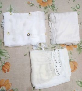 Combo Of 3 White Chiffon Dupattas.