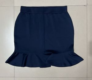 Chic Navy Ruffle Hem Skirt