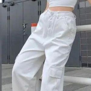 White Wide Leg Cargo Pants