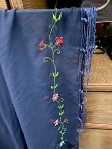 Embroidered Navy Blue  And Designer Scarf