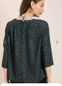 Teal Leaf Print Long Sleeve Top