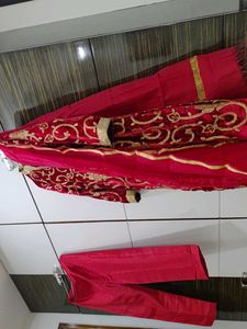 Red &amp; Gold Embroidered Velvet Coat