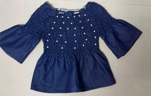 Elegant Denim Pearl Top