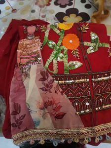 Red Embroidered Kurta Set