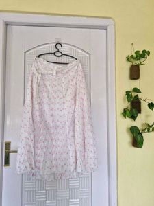 White Pinteresty Skirt With Pink Flowers