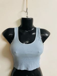 Women Blue Ribbed Crop