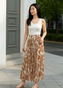 Leaf Print Maxi Skirt